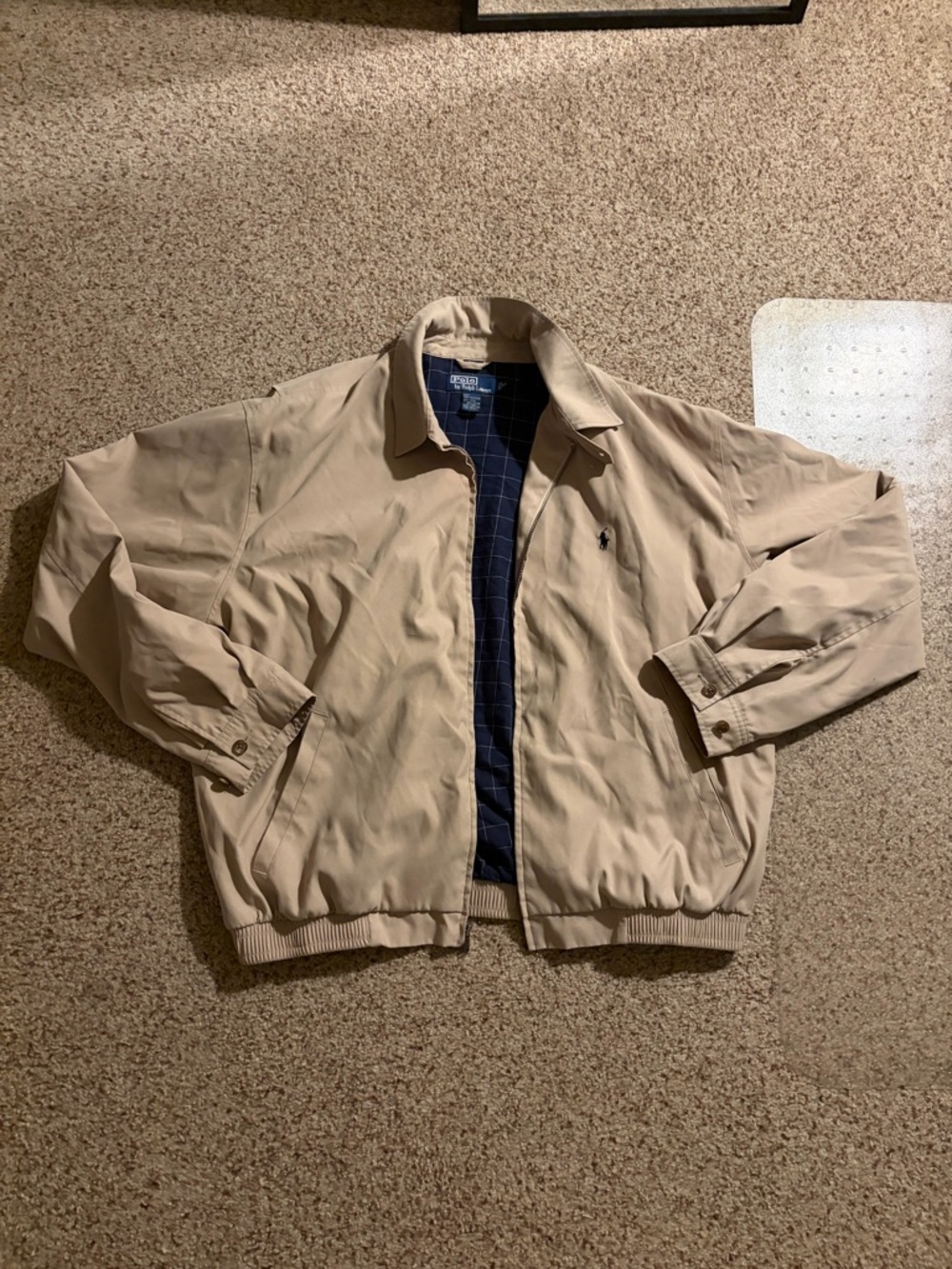 Polo by Ralph Lauren Beige Bomber Jacket with Navy Lining